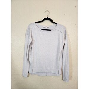 LOFT Sweater Heather Gray Womens XS Fine Knit Crewneck Exposed Seam Relaxed Fit